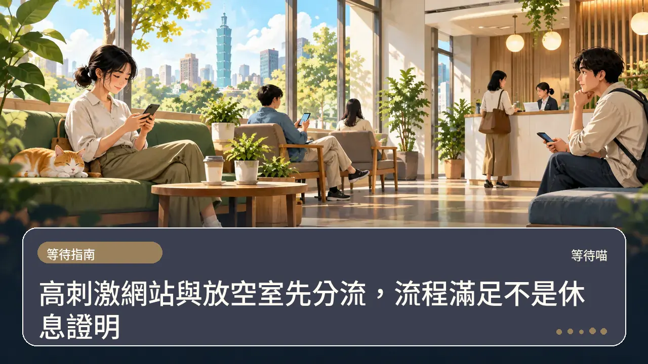 高刺激網站與放空室先分流,流程滿足不是休息證明主題插畫